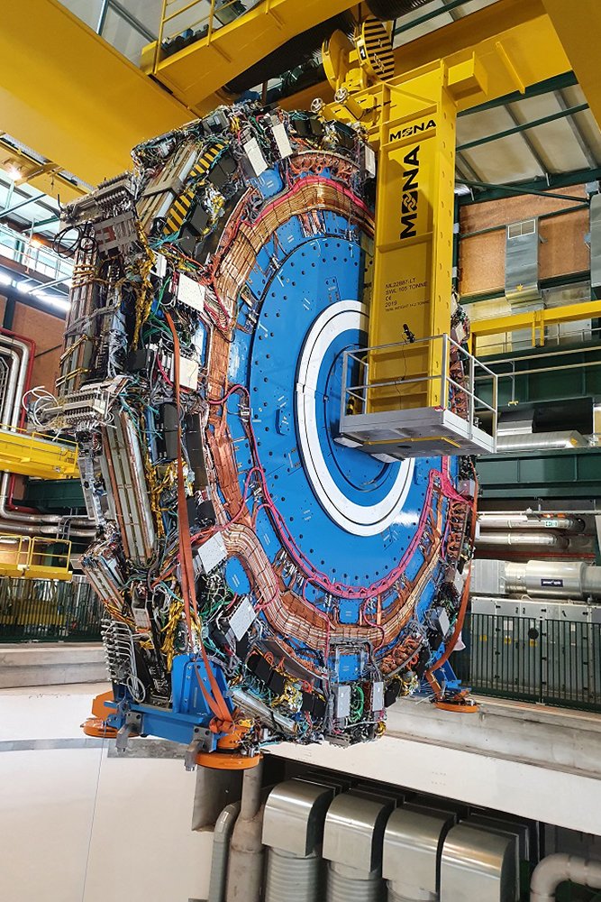 ATLAS Project New Small Wheel being lowered into the experimental cavern