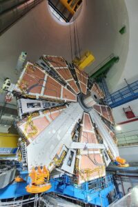 ATLAS Project New Small Wheel being lowered into the experimental cavern