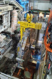 ATLAS Project New Small Wheel being lowered into the experimental cavern