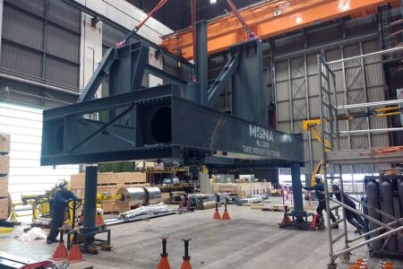 The ATLAS New Small Wheel Resting Frame being manoeuvred into position